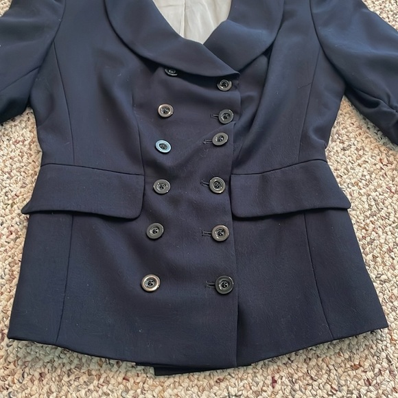 Sine Anthropology Navy Wool Blazer. Cinched Sleeves. Double Breasted. Size 0 - Picture 3 of 12